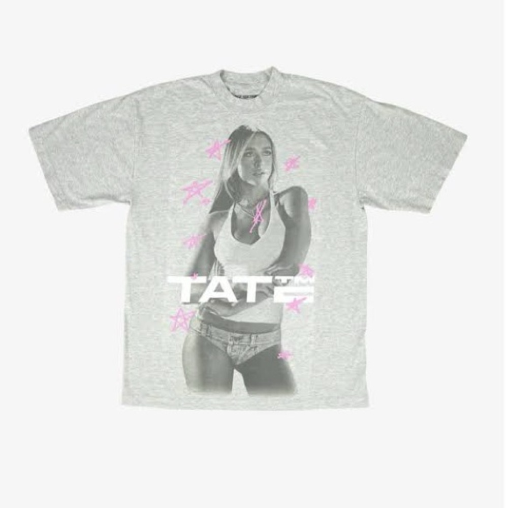 Tate McRae Graphic Gray T-Shirt with Pink Accents